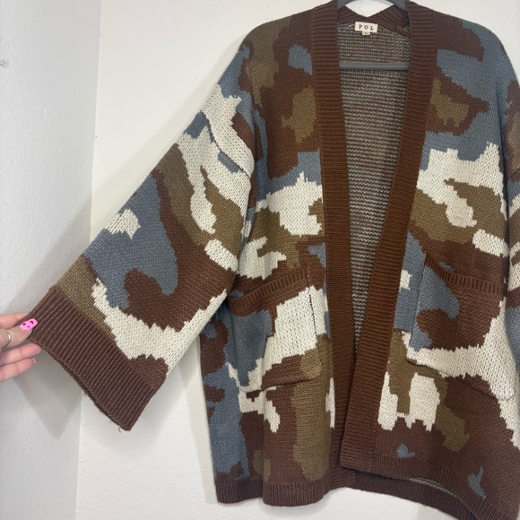 POL Neutral Camouflage open cardigan brown and blue with front pockets size L - Picture 6 of 12